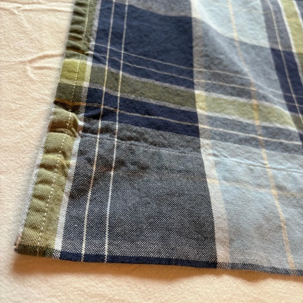 Pottery Barn Kids Blue Green Plaid Cotton Tab Top Curtains 44x44 Set of 2 RARE